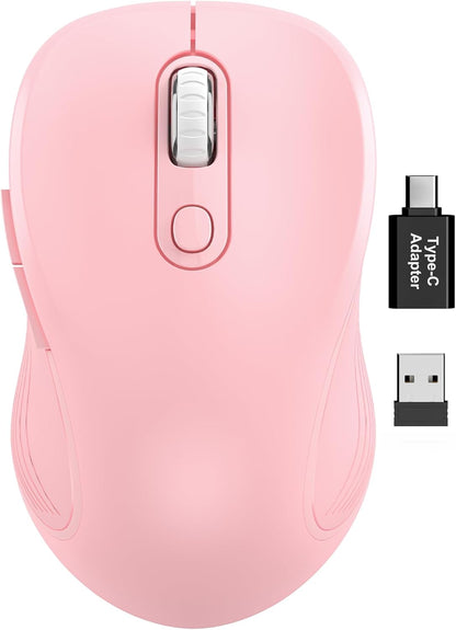 Wireless Mouse for Laptop, 2.4Ghz Ergonomic Computer Mouse with Back & Forward Buttons, 3 Adjustable DPI Levels, 6 Buttons, Optical USB Cordless Mice for Windows Macbook PC (Baby Pink)