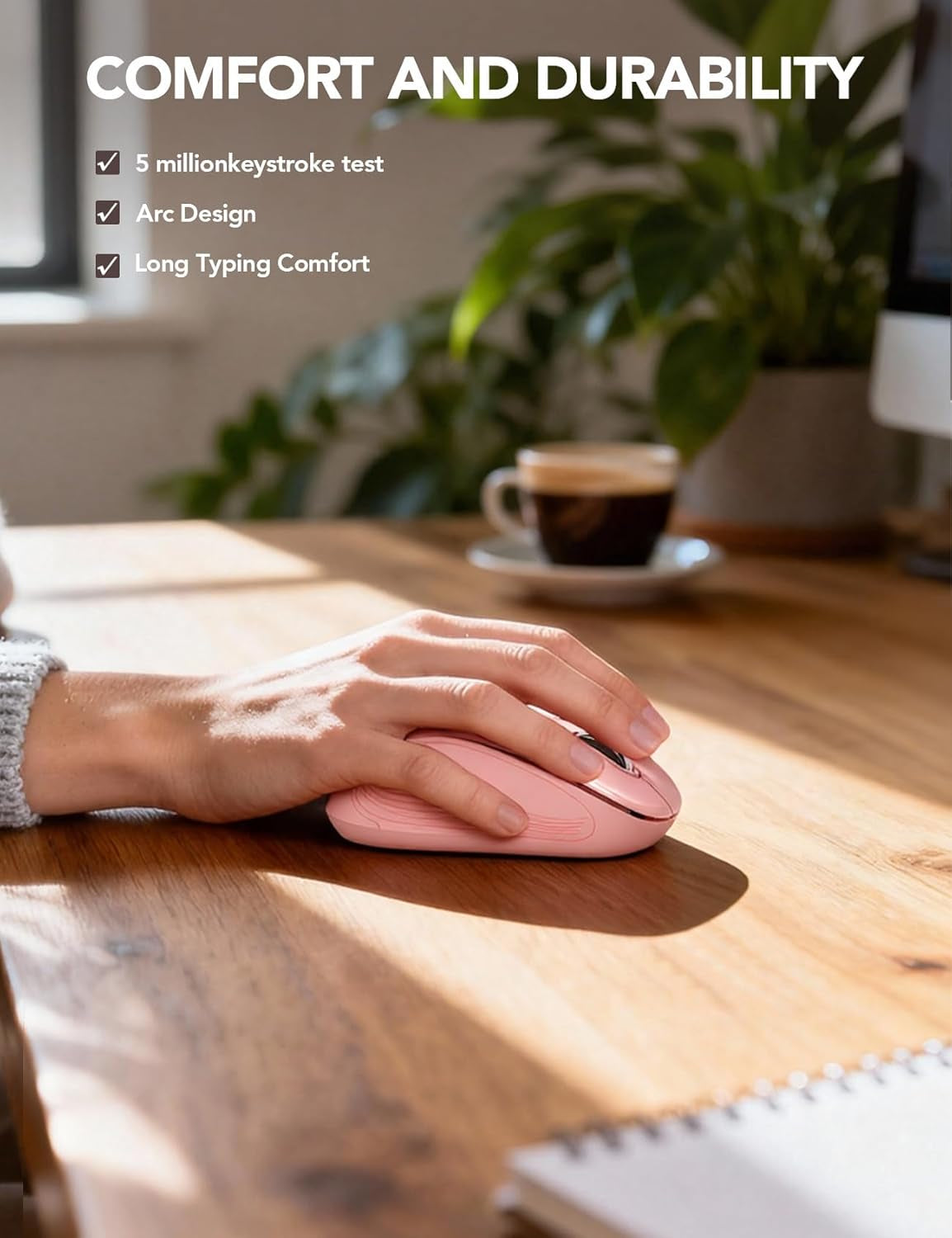 Wireless Mouse for Laptop, 2.4Ghz Ergonomic Computer Mouse with Back & Forward Buttons, 3 Adjustable DPI Levels, 6 Buttons, Optical USB Cordless Mice for Windows Macbook PC (Baby Pink)