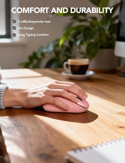 Wireless Mouse for Laptop, 2.4Ghz Ergonomic Computer Mouse with Back & Forward Buttons, 3 Adjustable DPI Levels, 6 Buttons, Optical USB Cordless Mice for Windows Macbook PC (Baby Pink)