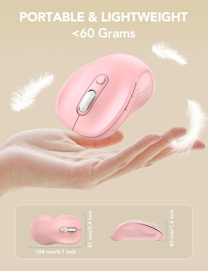 Wireless Mouse for Laptop, 2.4Ghz Ergonomic Computer Mouse with Back & Forward Buttons, 3 Adjustable DPI Levels, 6 Buttons, Optical USB Cordless Mice for Windows Macbook PC (Baby Pink)