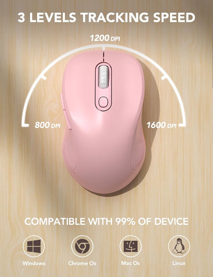 Wireless Mouse for Laptop, 2.4Ghz Ergonomic Computer Mouse with Back & Forward Buttons, 3 Adjustable DPI Levels, 6 Buttons, Optical USB Cordless Mice for Windows Macbook PC (Baby Pink)